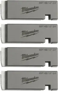 Плашки для нарезки резьбы MILWAUKEE, PTR2D 1/2'' - 3/4'' BSPT HSS (4шт) №1