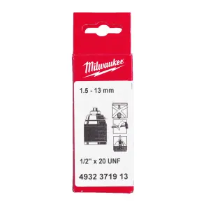 Патрон безключовий промисловий для інструменту з FIXTEC MILWAUKEE, 1-10мм 1/2''х20 №1