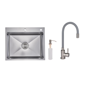 Акційний набір Lidz: мийка H6050H інтегрована Decor Honeycomb 2,5/0,5 мм LDH6050DEC48370 + Змішувач Aria для кухні з гнучким виливом (k35) Grey №1