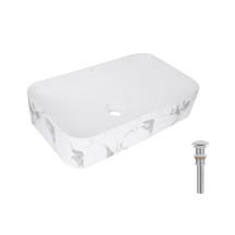 Раковина накладная Qtap Tern Раковина накладная 610x350x135 мм, Marble, прямоугольная, с донным клапаном QTTER188MR49791