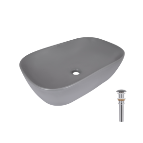 Раковина накладна Qtap Robin 600x390x150 мм, Stone grey, прямокутна, з донним клапаном QTROB188SG49786 №1