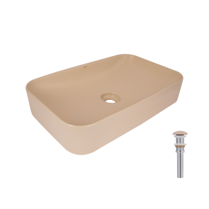 Раковина накладная Qtap Tern 610x350x135 мм, Beige, прямоугольная, с донным клапаном QTTER188SB49790 №1