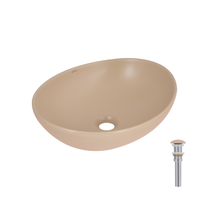 Раковина накладная Qtap Dove 415x340x140 мм, Beige, овальная, с донным клапаном QTDOV188SB49784 №1