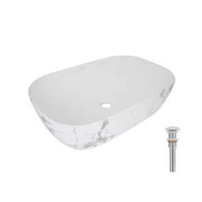 Раковина накладна Qtap Robin 600x390x150 мм, Marble, прямокутна, з донним клапаном QTROB188MR49788 №1