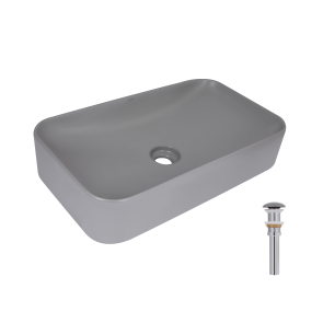 Раковина накладна Qtap Tern 610x350x135 мм, Stone grey, прямокутна, з донним клапаном QTTER188SG49789 №1