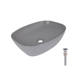 Раковина накладна Qtap Cardinal 500х380х140 мм, Stone grey, прямокутна, з донним клапаном QTCAR188SG49824 №1
