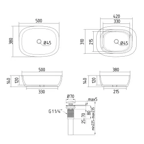 Раковина накладная Qtap Cardinal 500х380х140 мм, Beige, прямоугольная, с донным клапаном QTCAR188SB49825 №2
