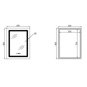 Дзеркало Lidz Kubis (KU2) 600х800 з годинником, з LED-підсвічуванням Touch, з антизапотіванням, з димером, рег. яскравості LDKU600800CL49280 №2