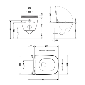 Унітаз підвісний Tern Ultra Quiet 490×365×325 мм, Stone Grey, з сидінням Slim Duroplast / Soft-close / Quick Release QT17332303ASSG Qtap №2