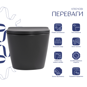 Унитаз подвесной Qtap Robin Ultra Quiet 520×365×340 мм, Anthracite, с сиденьем Slim Duroplast / Soft-close / Quick Release QTROB26AN48995 №3