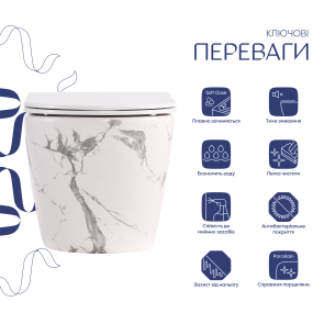 Унітаз підвісний Qtap Robin Ultra Quiet 520×365×340 мм, Marble, з сидінням Slim Duroplast / Soft-close / Quick Release QTROB26MR48998 №3