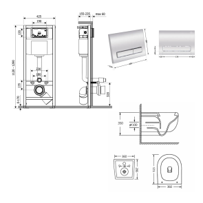 Готове рішення Qtap для ванної кімнати: підвісний унітаз Taurus Ultra Quiet 515×360×350 + комплект інсталяції Nest 4 в 1 (лінійна клавіша Chrome) №2