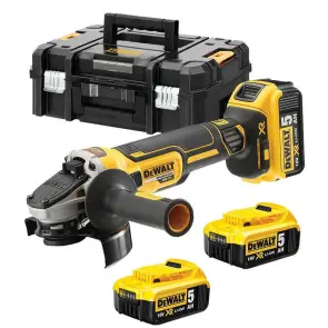 Шліфмашина кутова акумуляторна безщіткова DeWALT, 18 B XR Li-lon, 125 мм, 9000 об/хв, вага 1.74 кг, валіза TSTAK, 3 акумулятора, зарядний пристрій №13