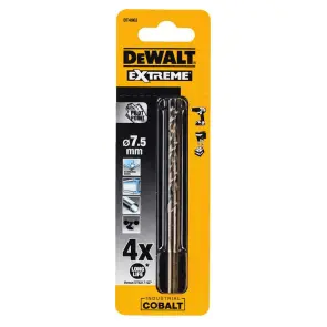 Сверло по металлу DeWALT EXTREME INDUSTRIAL COBALT HSS-CO, диаметр 7.5 мм, общая длина 109 мм, рабочая длина 66 мм №4