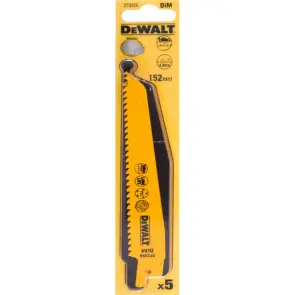 Полотно пильне DeWALT біметалічне по дереву, швидке розпилювання, довжина 152 мм, крок зубів 6 TPI, для шабельних пил, упаковка 5 шт №3