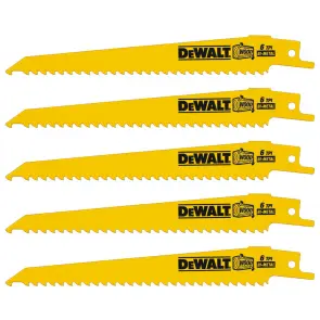 Полотно пильне DeWALT біметалічне по дереву, швидке розпилювання, довжина 152 мм, крок зубів 6 TPI, для шабельних пил, упаковка 5 шт №5