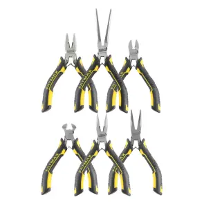 Набір міні плоскогубців і кусачків STANLEY "FatMax®", 6 предметів: міні плоскогубці, міні плоскогубці комбіновані, із загостреними губками, міні кусачки діагональні, міні кусачки торцеві, міні плоскогубці з подовженими губками, міні плоскогубці із зі №3