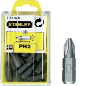 Біта STANLEY з шестигранним хвостовиком 1/4" Ph2, L=25мм, 25шт. №2