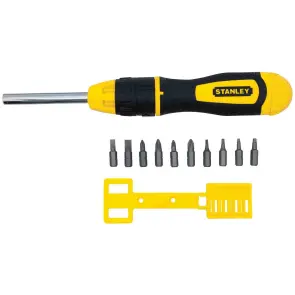 Викрутка-набір STANLEY"Multibit", L=250мм, реверсивна, 10 біт : SL 6.6, 5мм; Ph1, 2; Pz1, 2; Torx T10, T15; квадрат№1и2. №4