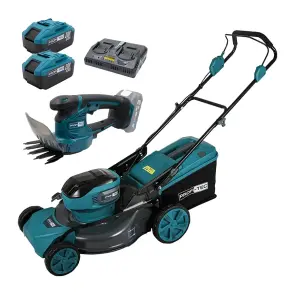 Акційний КОМПЛЕКТ PROFI-TEC: Акумуляторна газонокосарка EcoCut 51 Pro 40 В (2×20 В) + Акумуляторні ножиці-кущорізи PHT1110 + 2×PT2080EP (8.0 Аг), ЗП QBCD20/4 dual quick, коробка №1