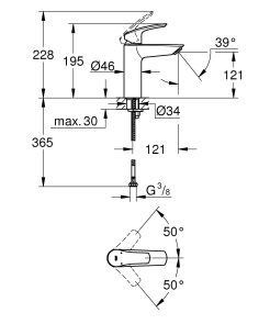 Смеситель для раковины Grohe Eurosmart (черный матовый) (233242433) №3