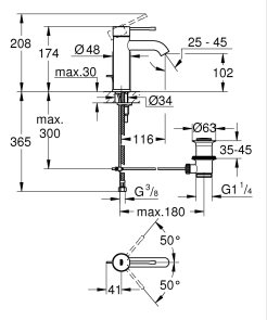 Одноважільний змішувач для раковини 3/8" S-розміру Grohe Essence (24171001) №2
