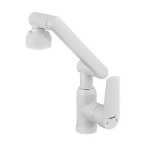 Змішувач для умивальника з регульованим виливом Plamix Oscar-001-FX SET White (з підведенням) (Колір білий) (PM6105) №3