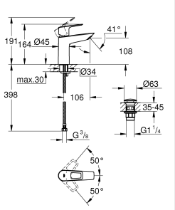 Одноважільний змішувач для раковини M-Size Grohe BauLoop New з нажимним донним клапаном (23886001) №4