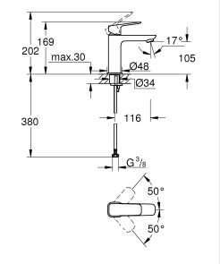 Одноважільний змішувач для раковини Grohe Cubeo M-розміру (1017552430) №3