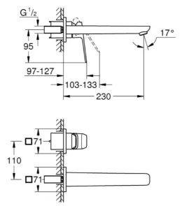 Смеситель для раковины Grohe Cubeo на 2 отверстия L-размера (1017890000) №2
