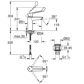 Однорычажный смеситель для раковины Grohe Eurosmart New M-size для медицинских учреждений (23983003) №2
