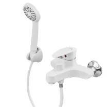 Смеситель для ванны Plamix CEZAR-009 EURO SET White, со шлангом, воронкой и кронштейном (PM0692)