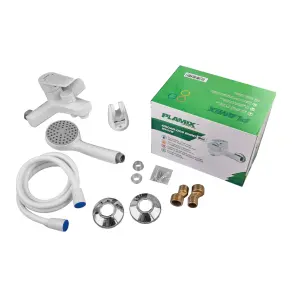 Смеситель для ванны PLAMIX OSCAR-009 EURO SET WHITE (со шлангом, воронкой и кронштейном) (PM0699) №4