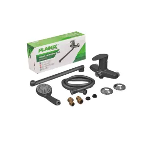 Змішувач для ванни Plamix CEZAR-006 EURO SET Graphite, зі шлангом, лійкою та кронштейном (PM0691) №2