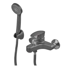 Смеситель для ванны Plamix CEZAR-009 EURO SET Graphite, со шлангом, воронкой и кронштейном (PM0694)