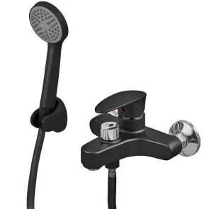 Змішувач для ванни Plamix CEZAR-009 EURO SET Matte black, зі шлангом, лійкою та кронштейном (PM0693) №1