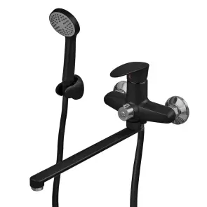 Змішувач для ванни Plamix CEZAR-006 EURO SET Matte black, зі шлангом, лійкою та кронштейном (PM0690) №1