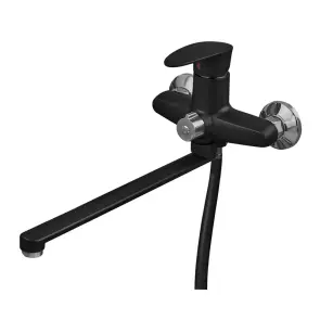 Змішувач для ванни Plamix CEZAR-006 EURO SET Matte black, зі шлангом, лійкою та кронштейном (PM0690) №5