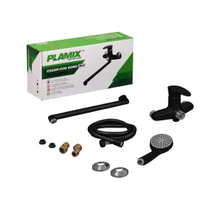 Змішувач для ванни Plamix CEZAR-006 EURO SET Matte black, зі шлангом, лійкою та кронштейном (PM0690) №6