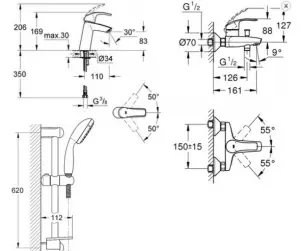 Набір змішувачів Grohe Eurosmart M-Size для ванної кімнати (123246M) №5
