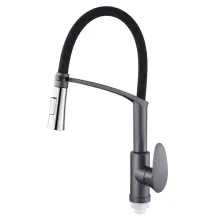 Смеситель для кухни Plamix Cezar-017 Set Graphite Refl.Black с силик.излиянием (с подводкой) (PM0742)