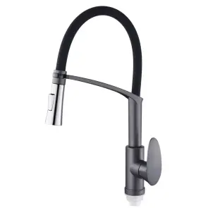 Смеситель для кухни Plamix Cezar-017 Set Graphite Refl.Black с силик.излиянием (с подводкой) (PM0742) №1