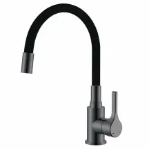 Змішувач для кухні Zerix Rex-011 Graphite Refl.Black з нерж.сталі (Колір графіт+силік.вилив чорний) (ZX6131)