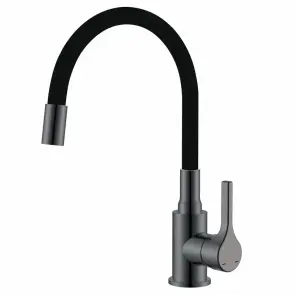 Змішувач для кухні Zerix Rex-011 Graphite Refl.Black з нерж.сталі (Колір графіт+силік.вилив чорний) (ZX6131) №1