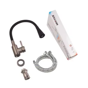 Смеситель для кухни Mixxus SEO-011-T Graphite Refl.Black из нерж.стали SUS304 (Кол.графит+сил.излив черный) (MI8434) №4