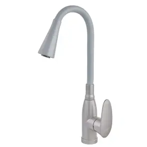 Смеситель для кухни PLAMIX CEZAR-011-B SET GRAPHITE REFL.GRAY с силиконовым изливом, с подводом (PM0720) №1