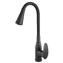 Смеситель для кухни PLAMIX CEZAR-011-B SET MATTE BLACK REFL.BLACK с силиконовым изливом, с подводом (PM0719)
