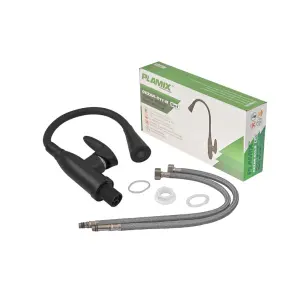 Смеситель для кухни PLAMIX CEZAR-011-B SET MATTE BLACK REFL.BLACK с силиконовым изливом, с подводом (PM0719) №2
