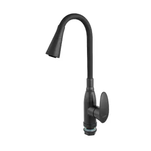 Смеситель для кухни PLAMIX CEZAR-011-B SET MATTE BLACK REFL.BLACK с силиконовым изливом, с подводом (PM0719) №6