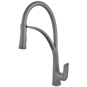 Змішувач для кухні Plamix Lucas-017 SET Graphite Refl.Grey з підведенням (Колір графіт+сил.вилив сірий) (PM0723) №1